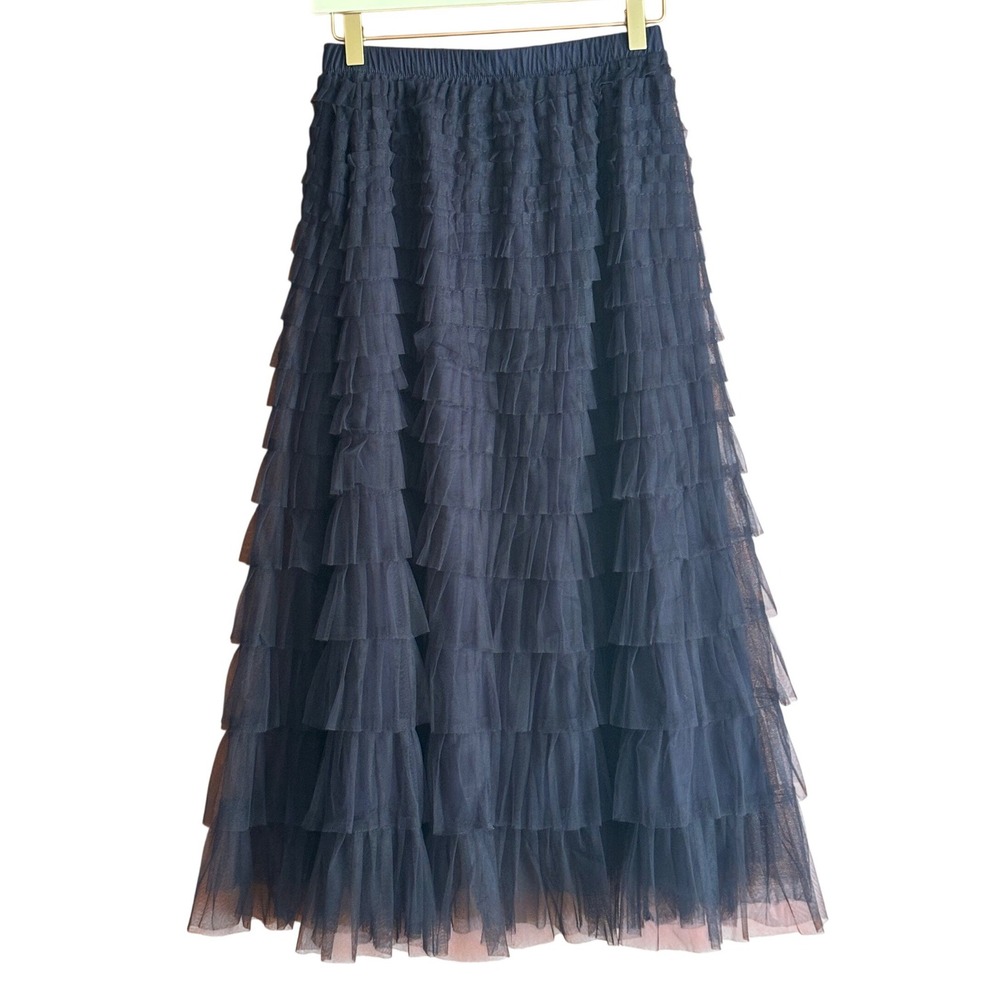Dazy Navy Blue Tiered Tulle Maxi Skirt Balletcore Romantic Fairycore One Size